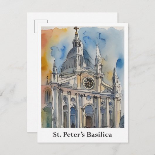 Sint-Pietersbasiliek Vaticaan Waterverf Reizen Briefkaart (Voorkant / Achterkant)