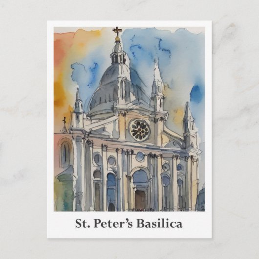 Sint-Pietersbasiliek Vaticaan Waterverf Reizen Briefkaart (Voorkant)