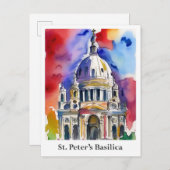 Sint-Pietersbasiliek Vaticaan Waterverf Reizen Briefkaart (Voorkant / Achterkant)