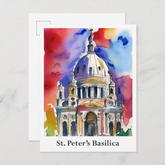 Sint-Pietersbasiliek Vaticaan Waterverf Reizen Briefkaart (Voorkant / Achterkant)