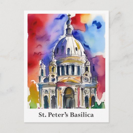 Sint-Pietersbasiliek Vaticaan Waterverf Reizen Briefkaart (Voorkant)