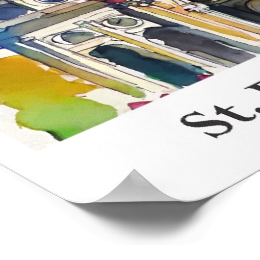 Sint-Pietersbasiliek Vaticaan Waterverf Reizen Poster (Hoek)