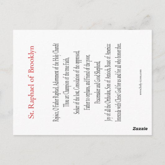 Sint-Raphael van de Brooklyn Prayer-kaart Briefkaart (Achterkant)