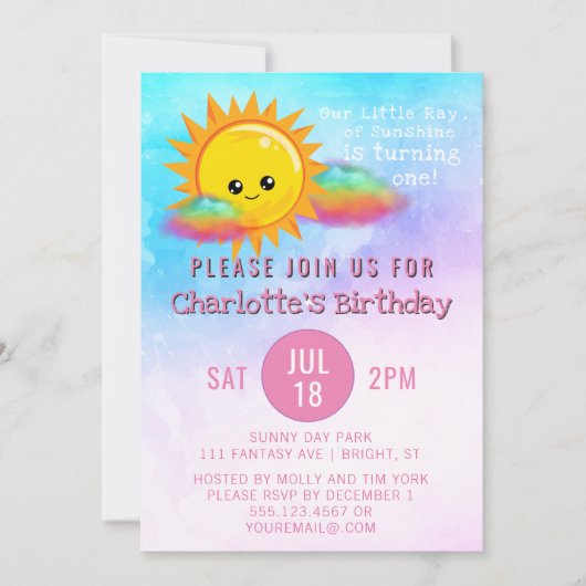 Sint-Ray van zonneschijnmeisjes 1e verjaardag Kaart (Voorkant)