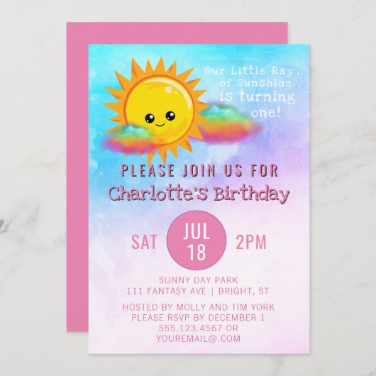 Sint-Ray van zonneschijnmeisjes 1e verjaardag Kaart (Voorkant / Achterkant)