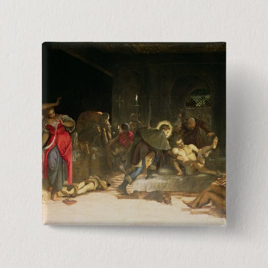 Sint Roch Curing the Plague Vierkante Button 5,1 Cm (Voorkant)