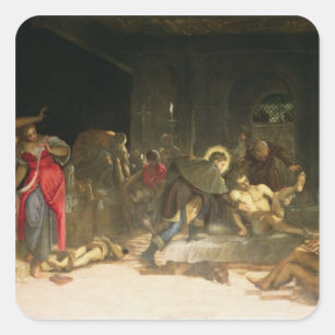 Sint Roch Curing the Plague Vierkante Sticker