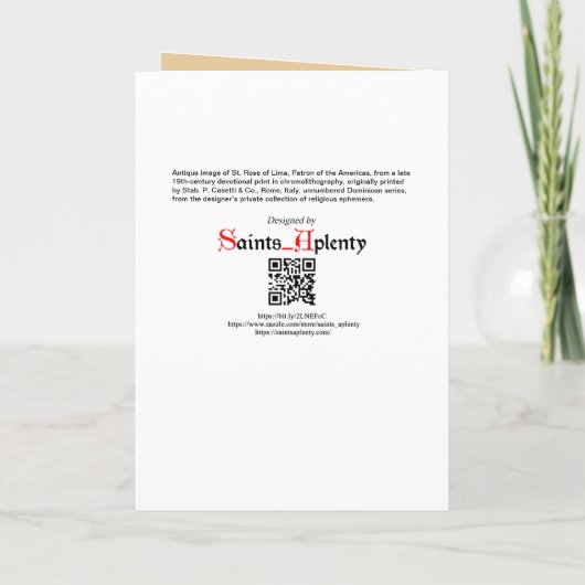 Sint-Roos en Christus Kind (M 023) Blanco groet Kaart (Achterkant)