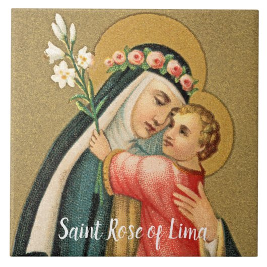 Sint-Roos Lima en het Christus Kind (M 023) Tegeltje (Voorkant)