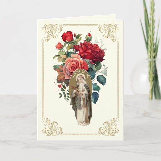 Sint-Roos van Lima Red Rose Bouquet Religious Bedankkaart (Voorkant)