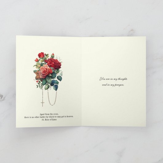 Sint-Roos van Lima Red Rose Bouquet Religious Bedankkaart (Binnen)