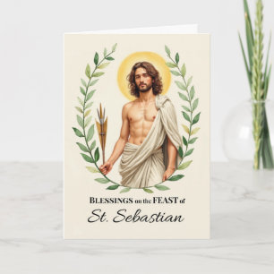 Sint-Sebastiaan Feestdag Zegeningen Bladerige Kran Kaart
