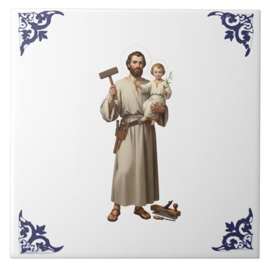 Sint St Jozef & Kind Jezus Religieus Tegeltje (Voorkant)