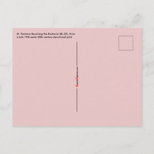 Sint Tarcisius die de Eucharist ontvangt (BL 02) Briefkaart (Achterkant)