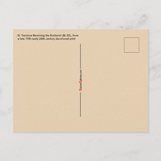 Sint Tarcisius die de Eucharist ontvangt (BL 02) Briefkaart (Achterkant)