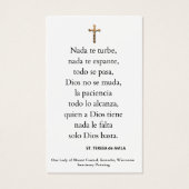 Sint-Teresa van Avila, Spaans Prayer Katholieke Nu Visitekaartje (Achterkant)