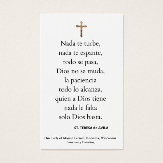 Sint-Teresa van Avila, Spaans Prayer Katholieke Nu Visitekaartje (Achterkant)
