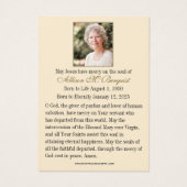 Sint-Therese katholieke begrafenisherdenkingsmonum Visitekaartje (Achterkant)