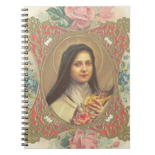 Sint-Therese Rozen en Crucifix decoratieve grens Notitieboek (Voorkant)