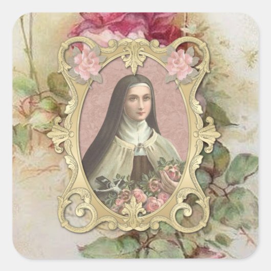 Sint-Therese  Rozen Katholiek Vierkante Sticker (Voorkant)