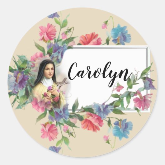 Sint-Theresia van Lisieux gepersonaliseerd Ronde Sticker (Voorkant)