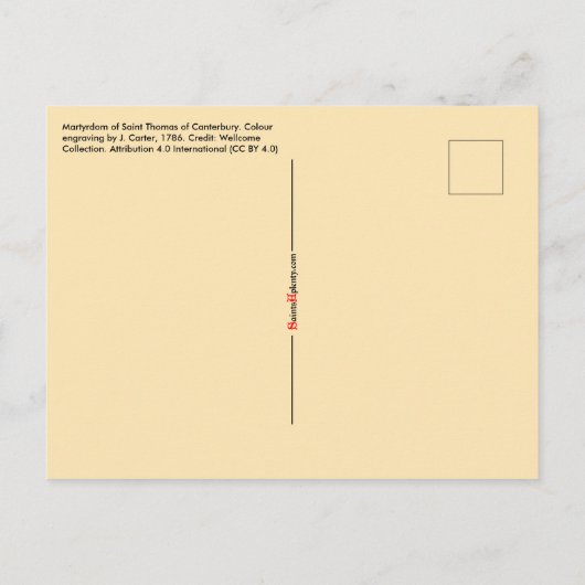 Sint Thomas Becket's martelaarschap (M 031) Briefkaart (Achterkant)
