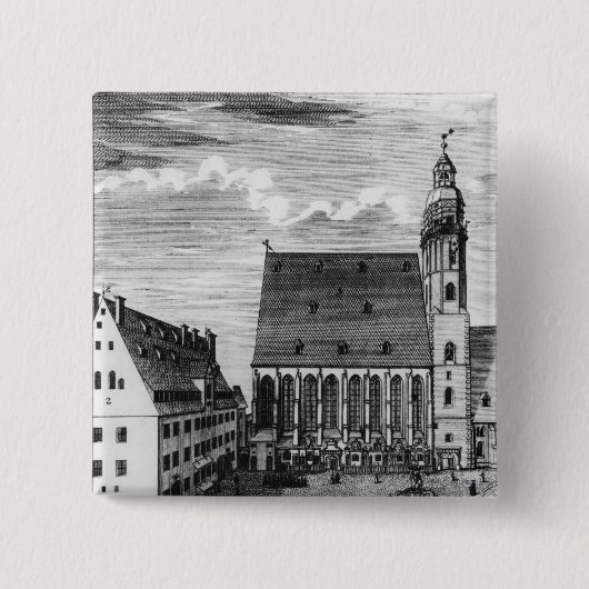 Sint Thomas Church en School in Leipzig, 1723 Vierkante Button 5,1 Cm (Voorkant)