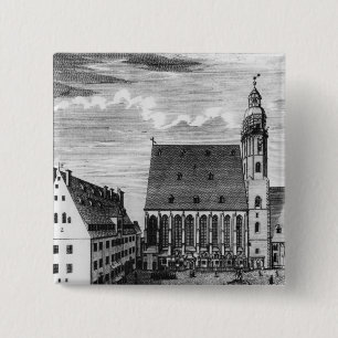 Sint Thomas Church en School in Leipzig, 1723 Vierkante Button 5,1 Cm