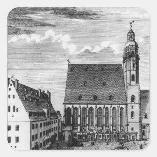 Sint Thomas Church en School in Leipzig, 1723 Vierkante Sticker