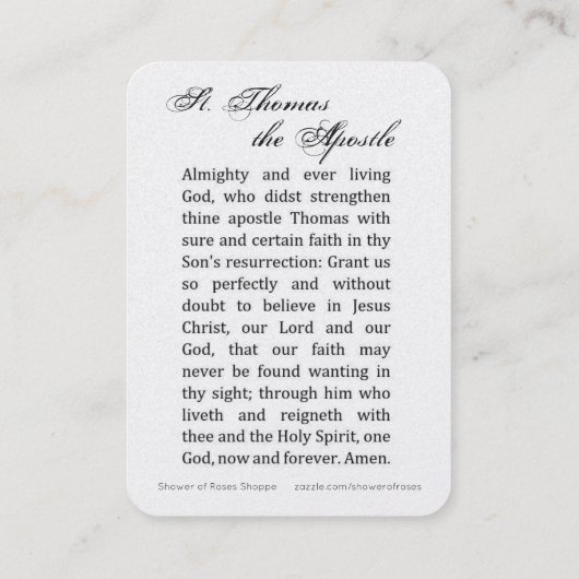 Sint Thomas de Apostle katholieke Prayer Religieuz Plaatskaartje (Achterkant)