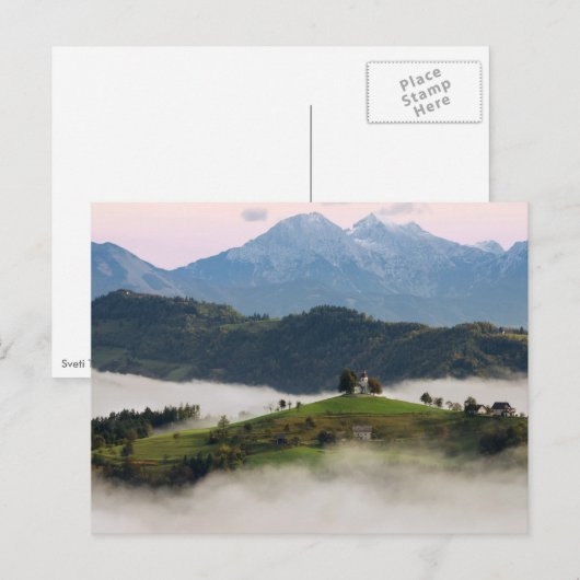 Sint Thomas kerk met bergen in Slovenië kaart (Voorkant / Achterkant)