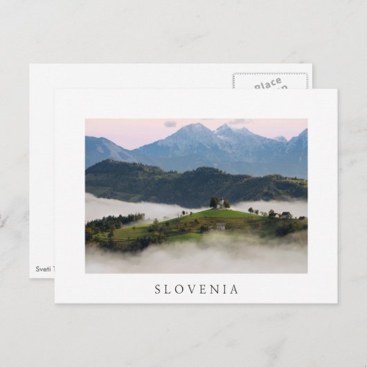 Sint Thomas kerk met bergen in Slovenië wit Briefkaart (Voorkant / Achterkant)