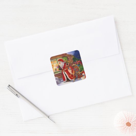 Sinterclaus en rudolph vierkante sticker (Envelop)