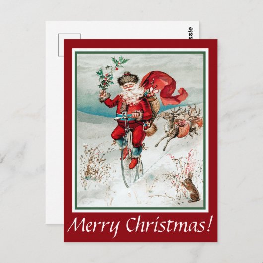 Sinterfiets met konijn en rendierlijk Briefkaart (Voorkant / Achterkant)