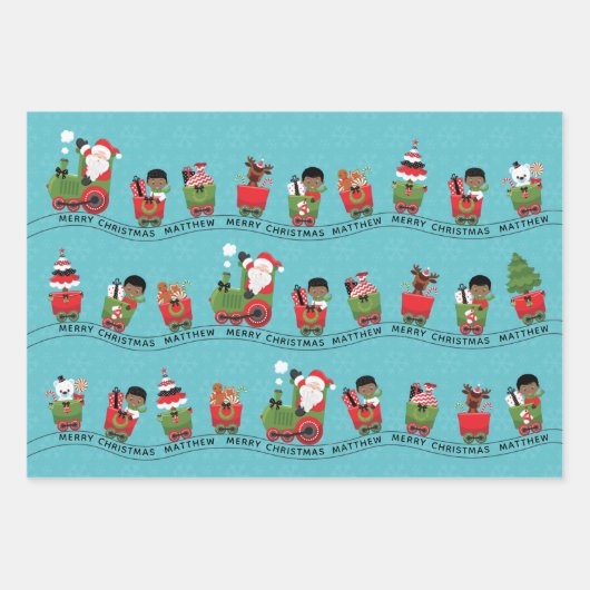 Sinterjongen en zwarte jongen op trein inpakpapier vel (Voorkant)