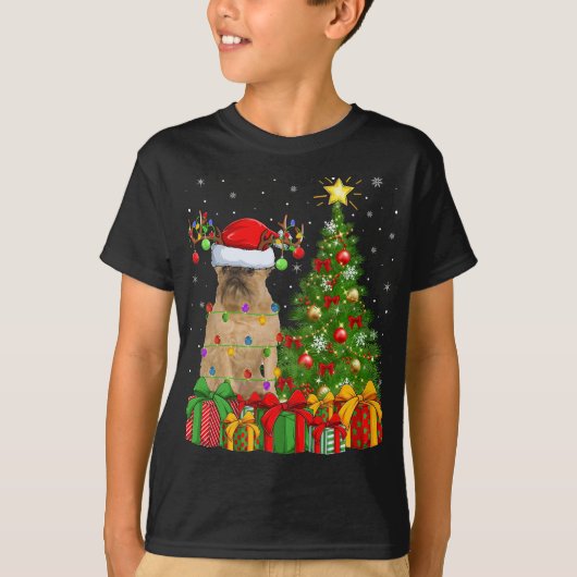 Sinterkerstboom Santa Hat Brussels Griffon Dog T-shirt (Voorkant)