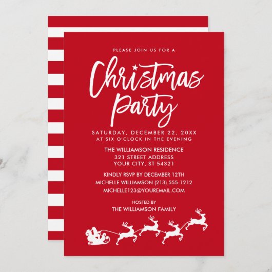 Sinterkerstfeest in penseel Script Striped Kaart (Voorkant / Achterkant)