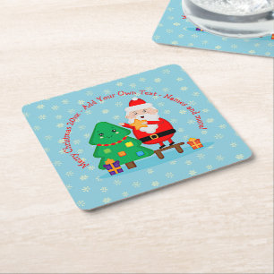 Sinterkerstkerstboom 20xx met kersttekst toevoegen kartonnen onderzetters