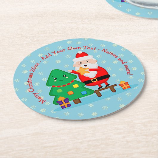 Sinterkerstkerstboom 20xx met kersttekst toevoegen ronde kartonnen onderzetter (Gebogen)