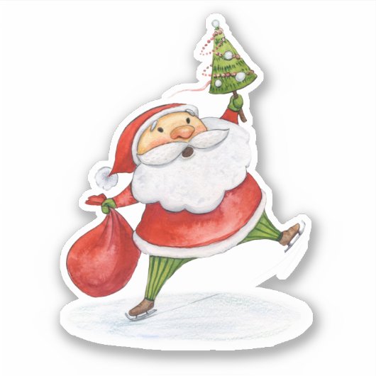 Sinterkerstkerstkersttekening waterverf sticker (Voorkant)
