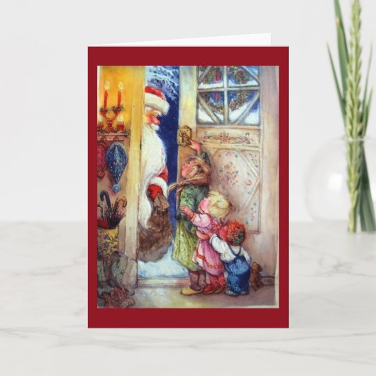 Sinterklaas aan de deur feestdagen kaart (Voorkant)