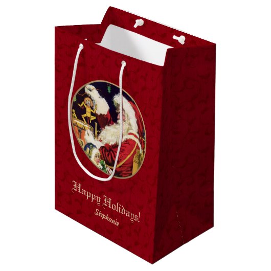  Sinterklaas, Aangepaste Naam Kerst Medium Cadeauzakje (Voorkant Gekanteld)