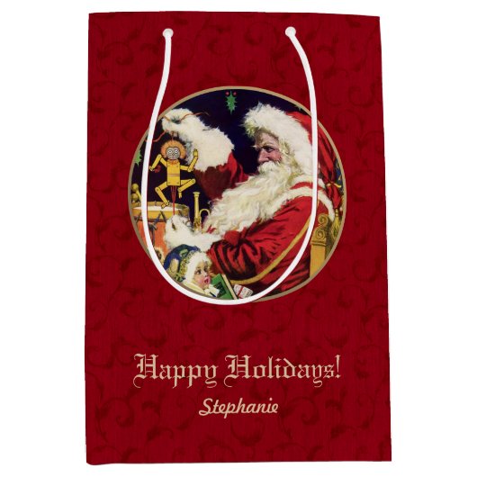  Sinterklaas, Aangepaste Naam Kerst Medium Cadeauzakje (Voorkant)