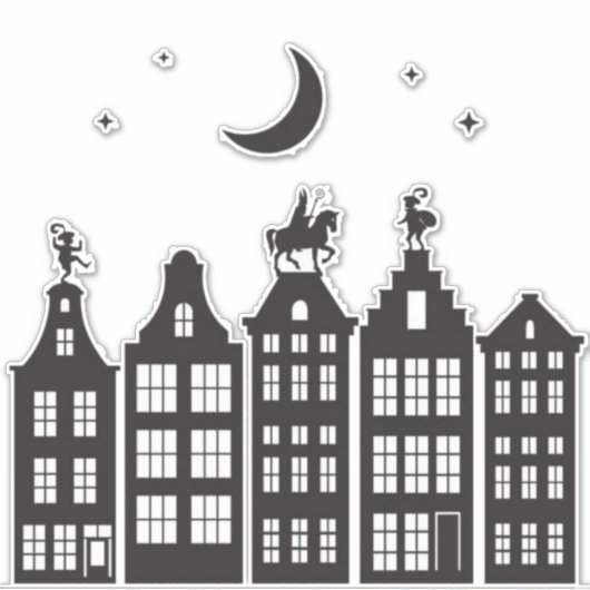 Sinterklaas Atop Canal Houses Window Stickers (Voorkant)
