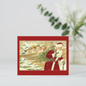 Sinterklaas bekijken feestdagenkaart (Staand voorkant)