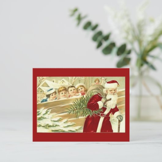 Sinterklaas bekijken feestdagenkaart (Staand voorkant)