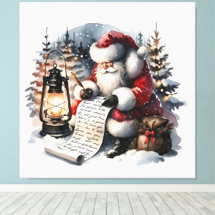 Sinterklaas bekijkt lijst in waterverf canvas afdruk