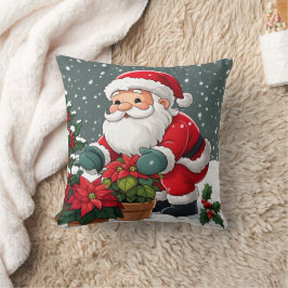Sinterklaas' Besneeuwde Poinsettia Tuin Kussen