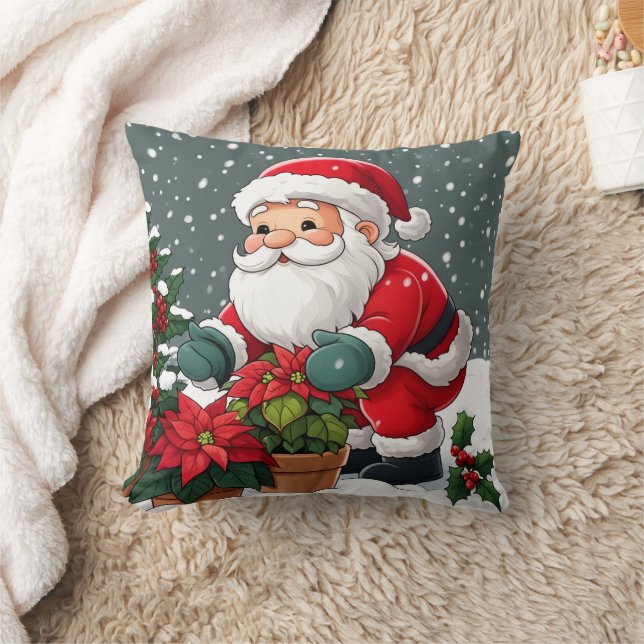 Sinterklaas' Besneeuwde Poinsettia Tuin Kussen (Deken)
