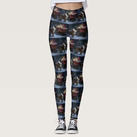 Sinterklaas besneeuwde slee Kerstversiering Leggings (Voorkant)